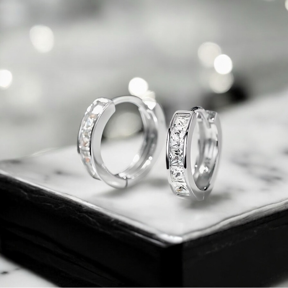 .925 SILVER HOOPS hosh stone inlay huggie hoops minimalist classy look